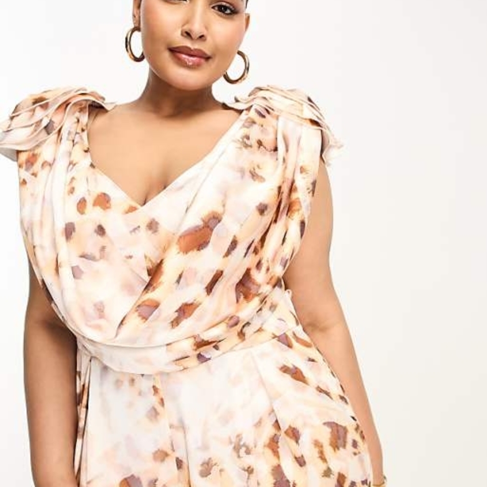 Elegant Women's Jumpsuit in Cream and Brown, Plus 22